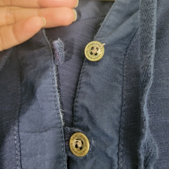 LRL Lauren Jeans Navy Blue Hooded Sweatshirt Women Sz M Drawstring - Picture 6 of 11